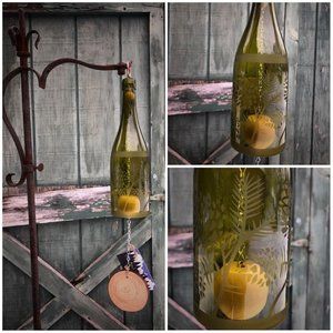 Handcrafted Pine Cone Wine Bottle Wind Chime